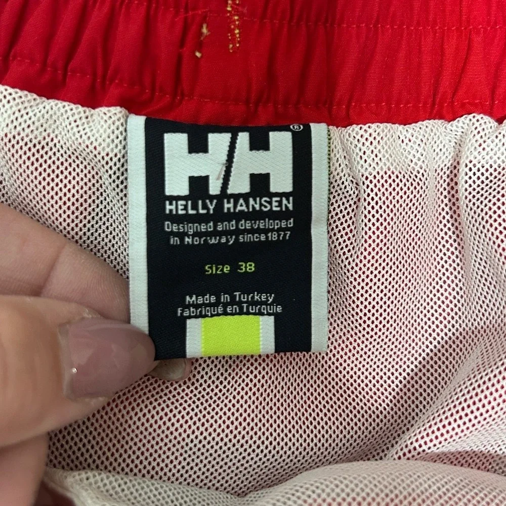 Helly Hansen Mens Red Navy‎ Colorblock Swim Trunks Board Shorts Size 38 HH Beach